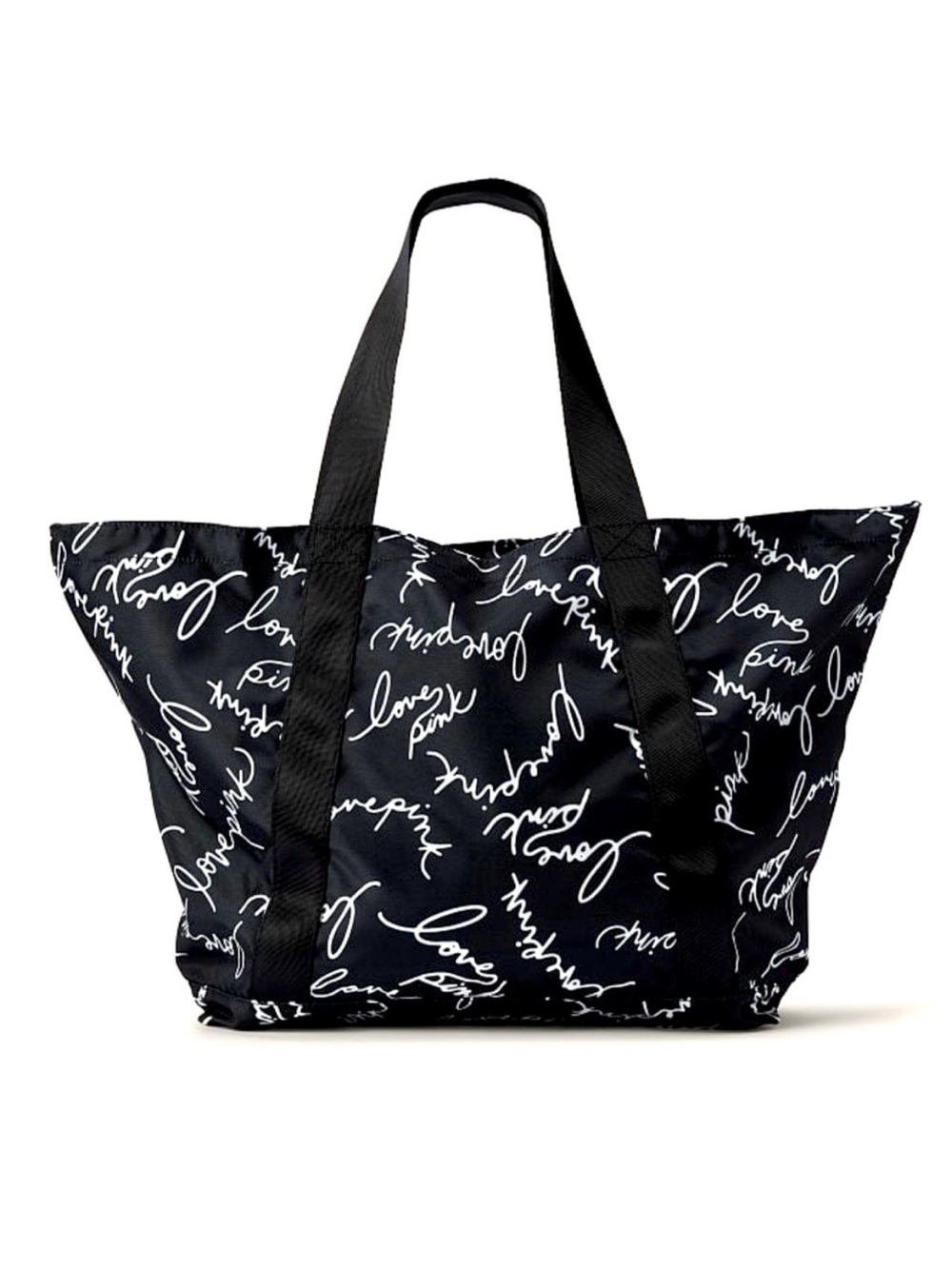 PINK Victoria's Secret Black Tote with White Script - Picture 1 of 3